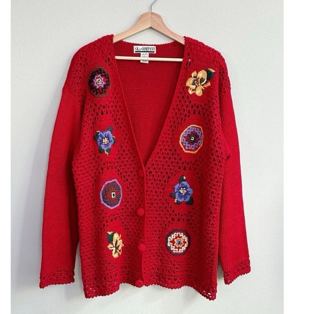 SK And Company Flower crochet Cardigan Sz m